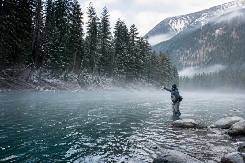Fly angler casting on a British Columbia river