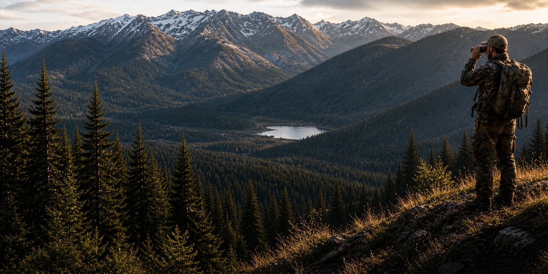 Hunter glassing a British Columbia mountain valley