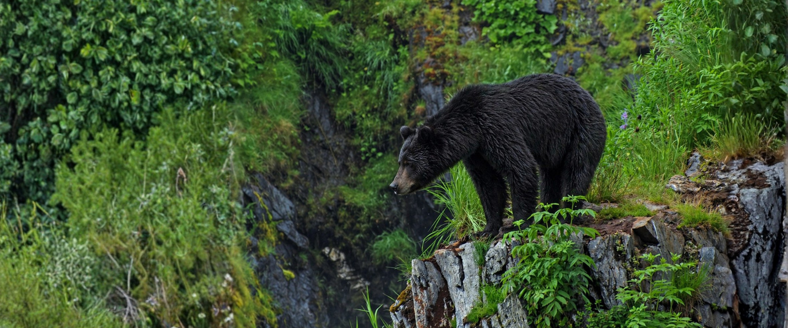 Black bear in green British Columbia habitat