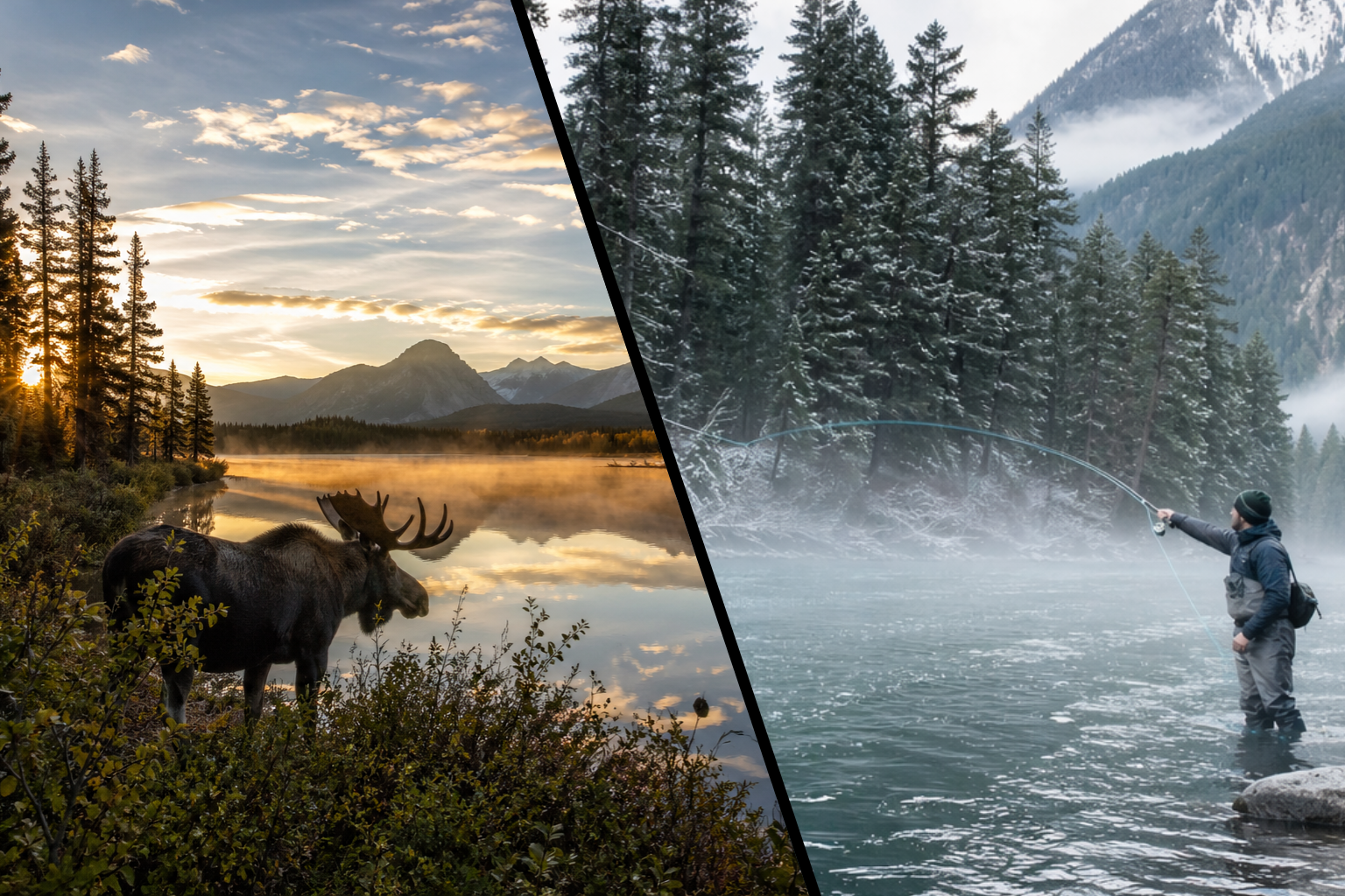 Hunt and fishing combo trip landscape